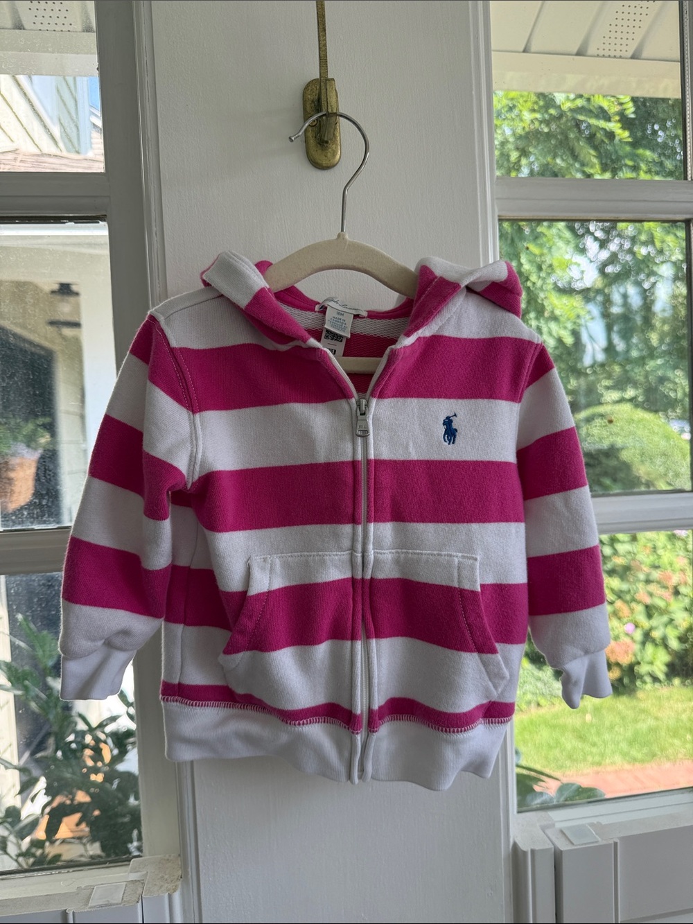 Ralph Lauren Hot Pink & White Striped Hoodie and Joggers Set 18M - Picture 3 of 6